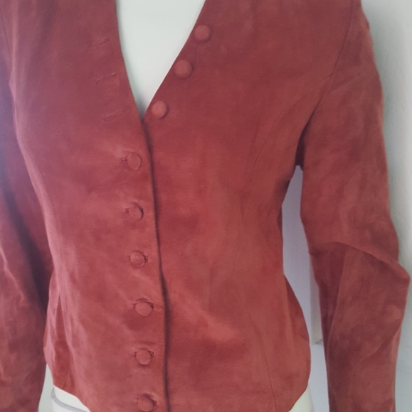 VTG Suede Jacket S Rose V Neck Lined Fitted - Picture 5 of 5